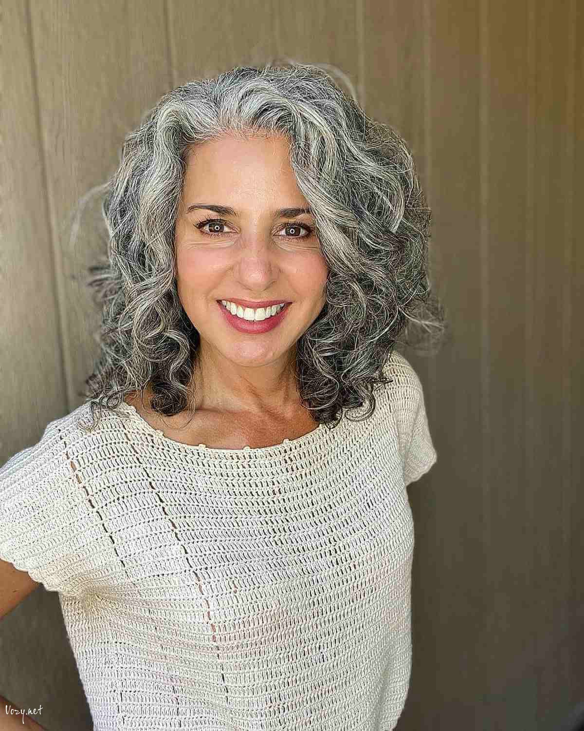 shoulder grazing silver curls for women 50 and up