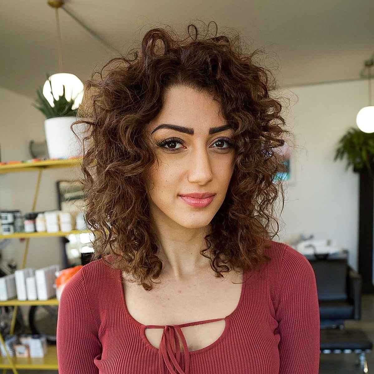 shoulder length curly shag with no bangs