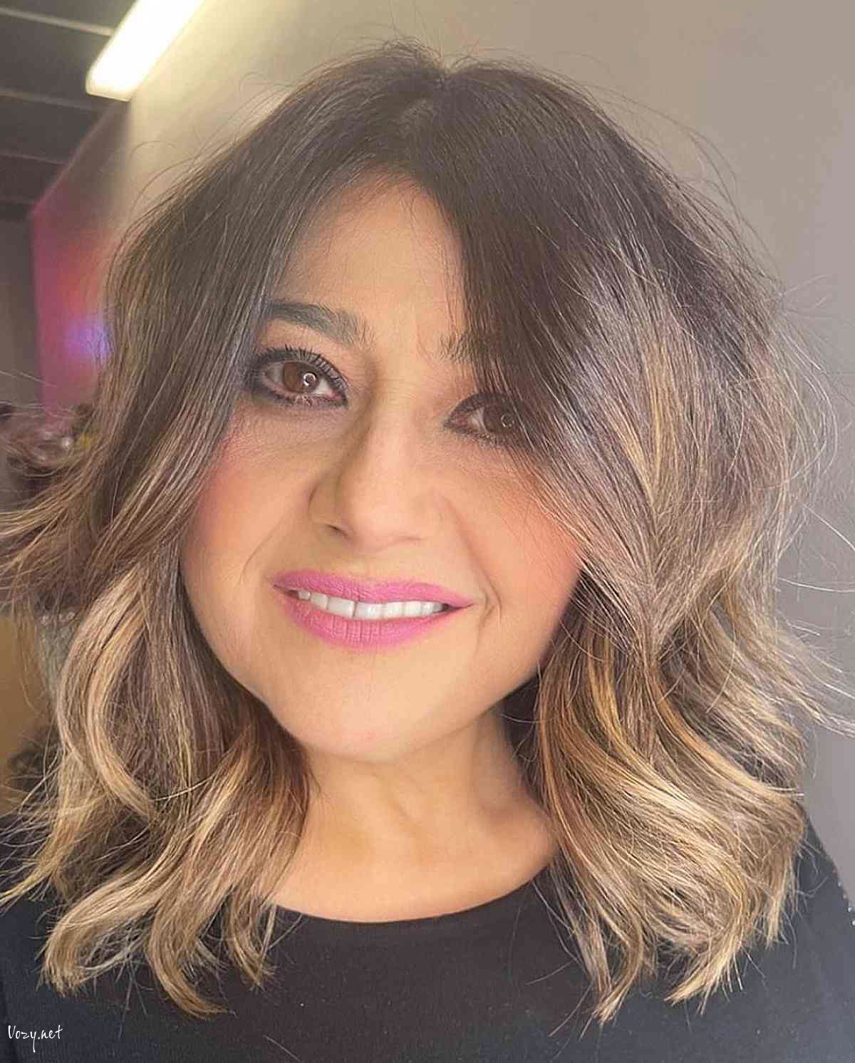shoulder length layered bob with ombre for 50 year olds