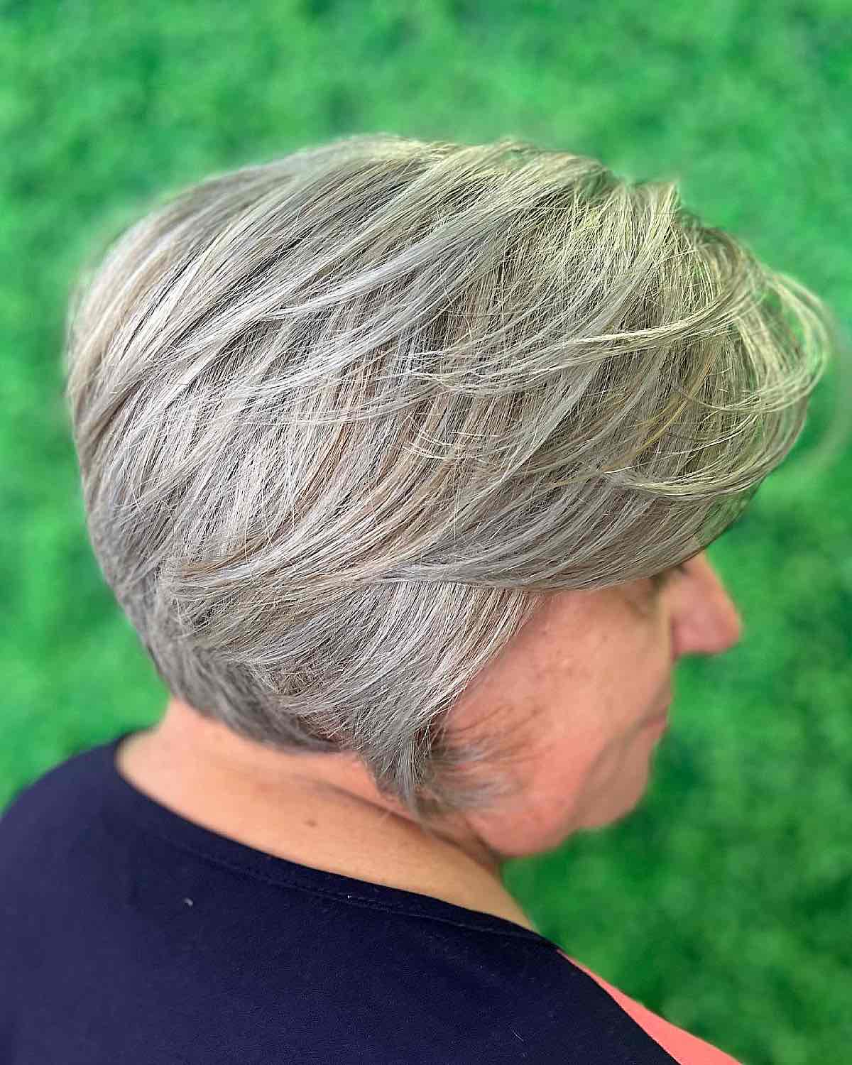 silver bob with layers for women over 50 and overweight