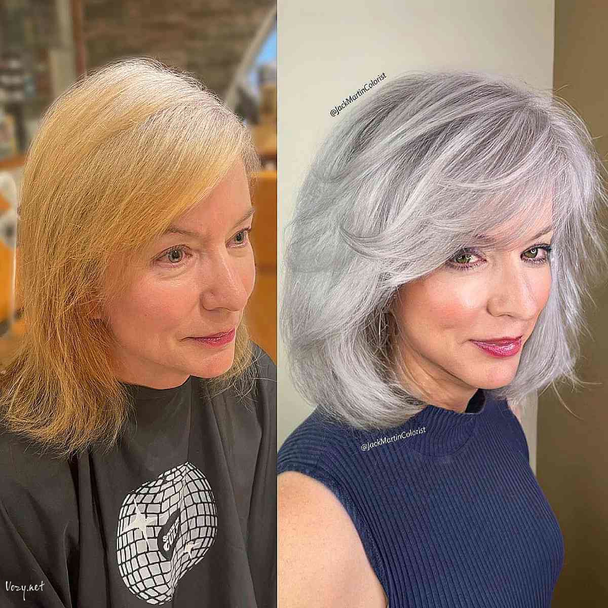 silver layered bob for fine haired women