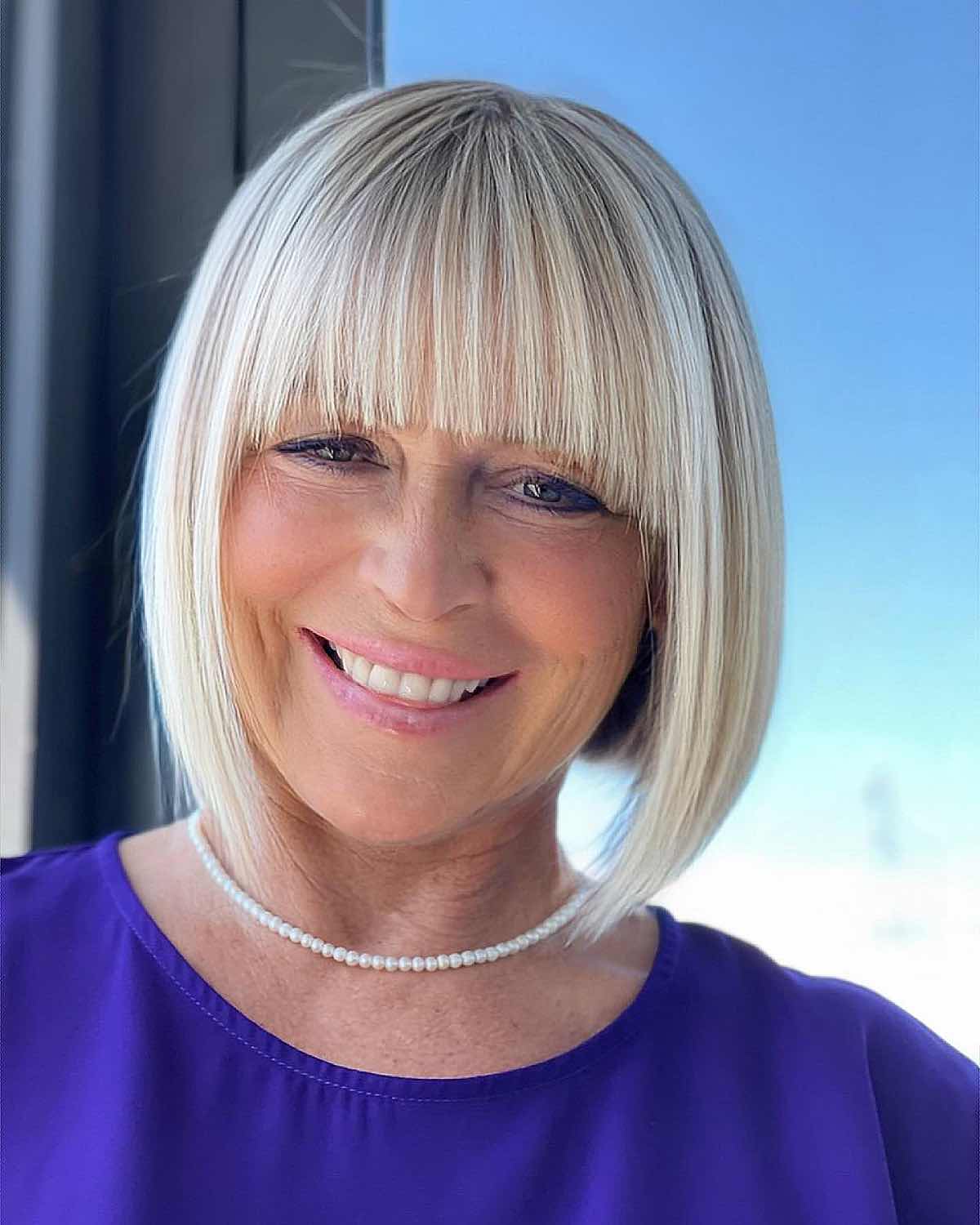 sleek bob with bangs for 50 year olds
