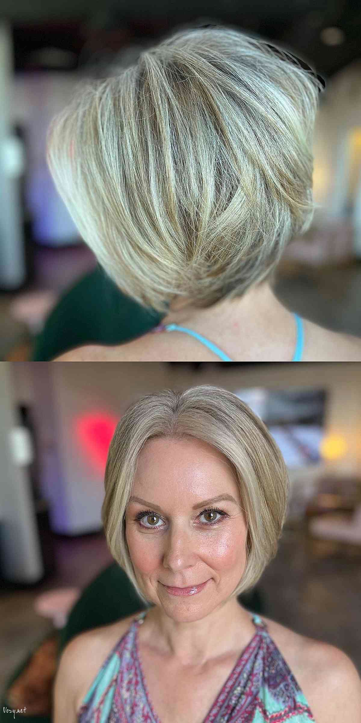 soft shaggy bob with layers for 50 year olds with thick hair