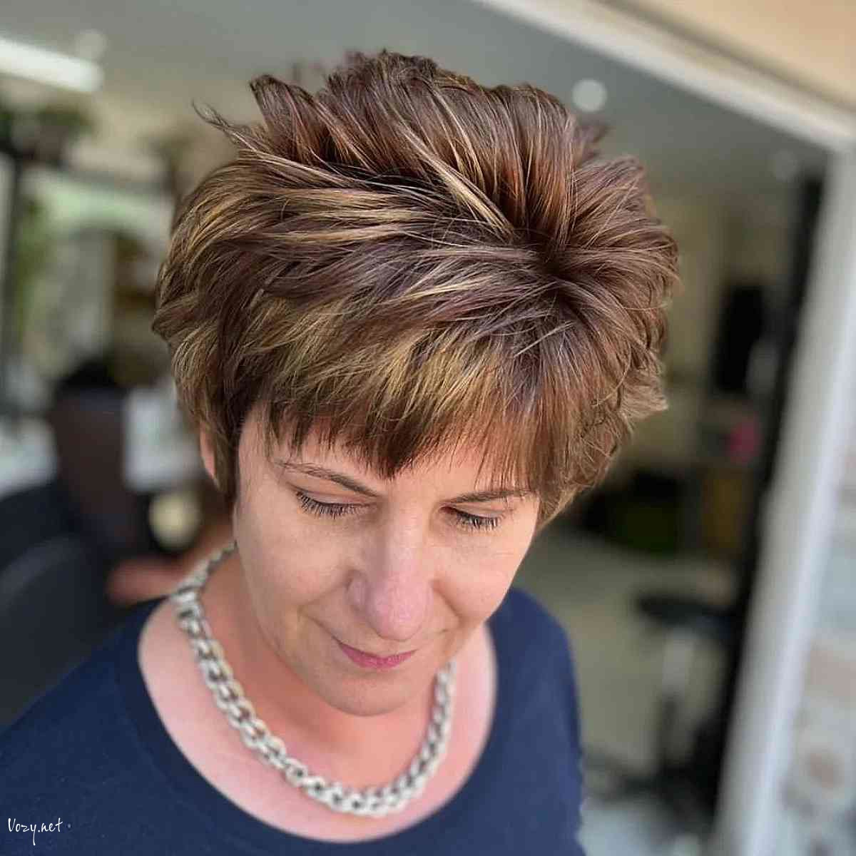 spiky cropped cut with bangs for ladies over fifty