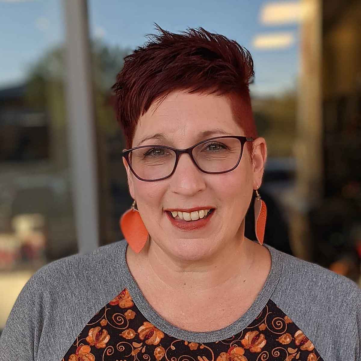 spiky pixie for older women with glasses