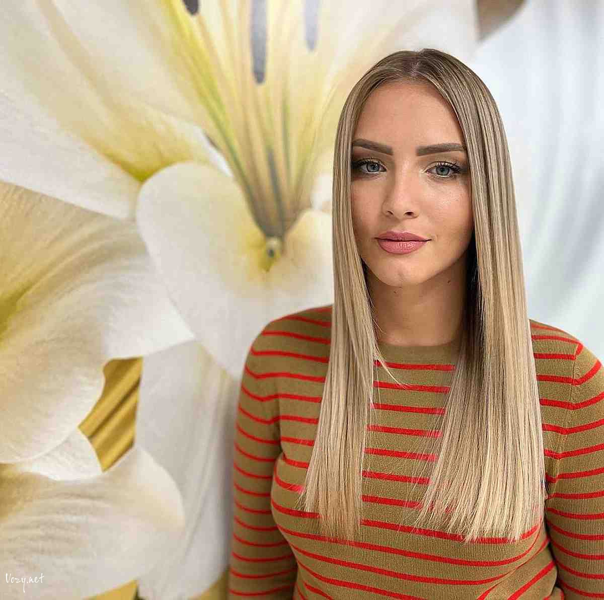 straight balayage hairstyle for fine hair