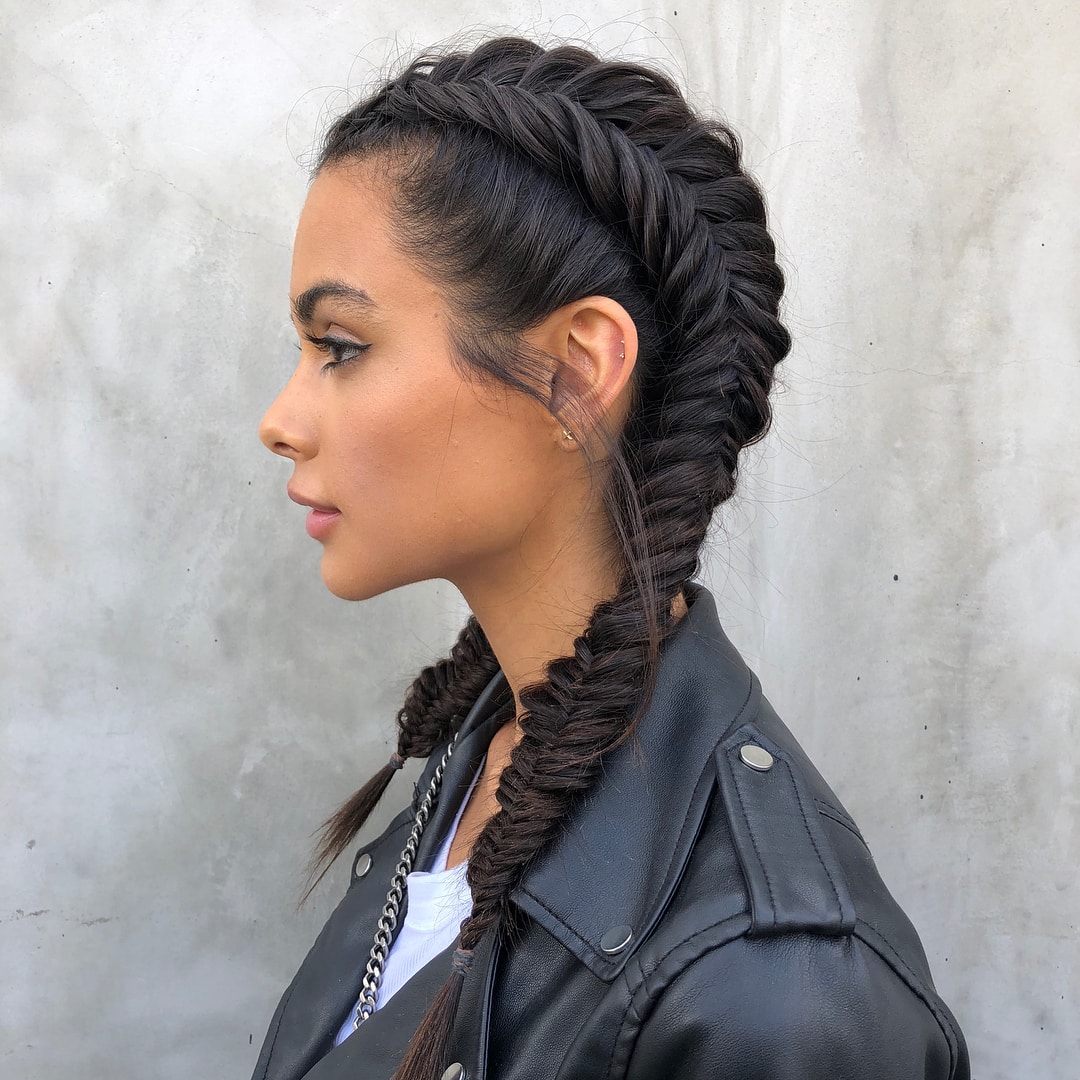 super dark hair with fishtail braids
