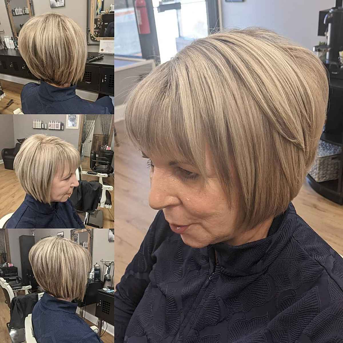 the edgy wedge haircut with bangs on a female over 60