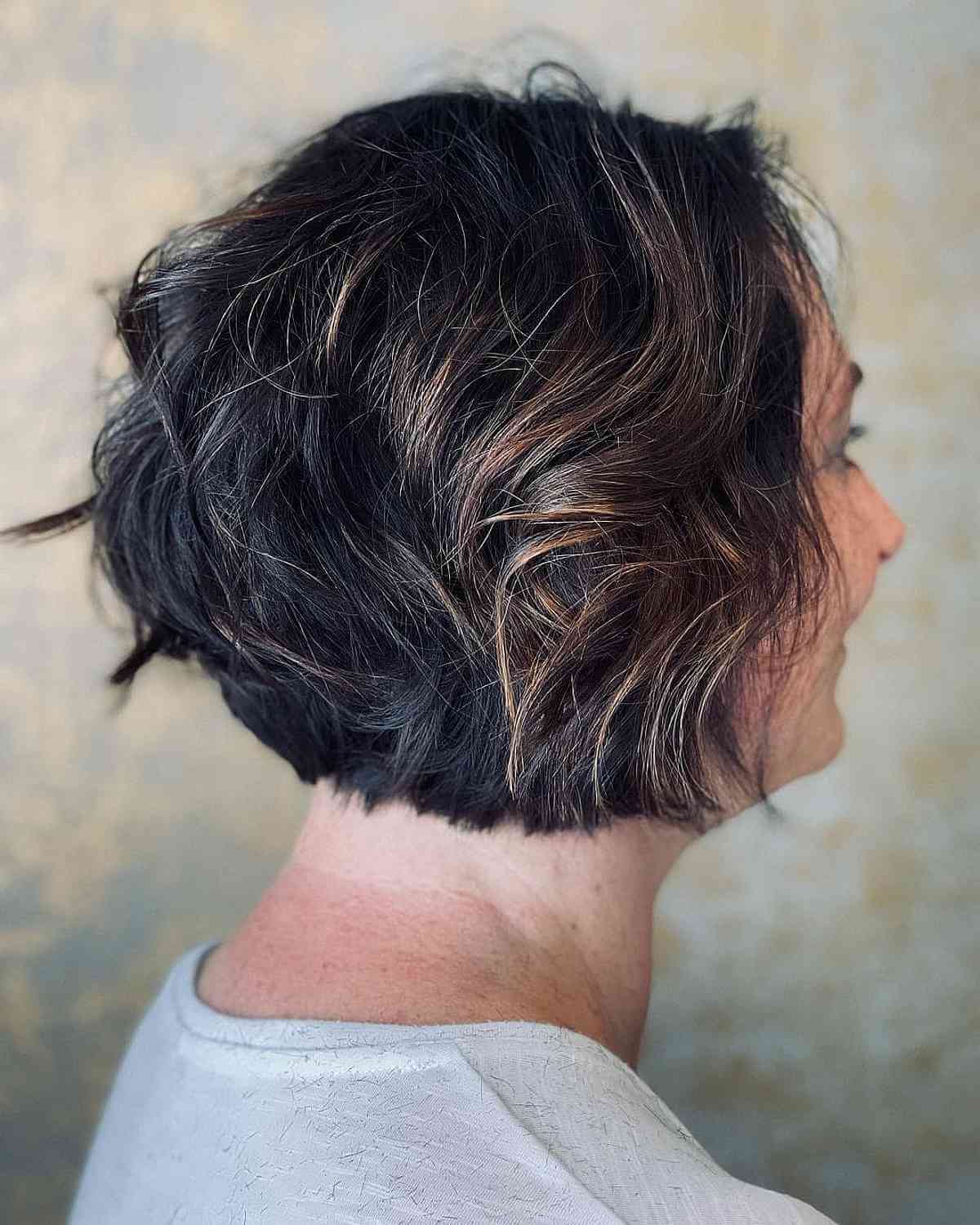 tousled bob style for wavy fine hair women fifty and over