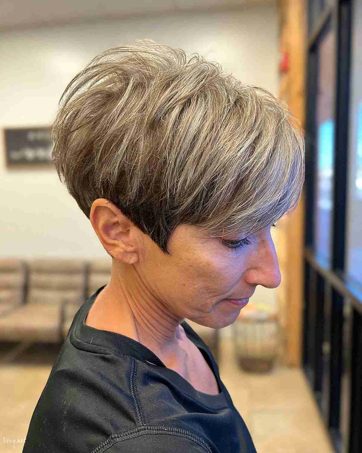 undercut pixie with textured choppy layers for fifty year olds