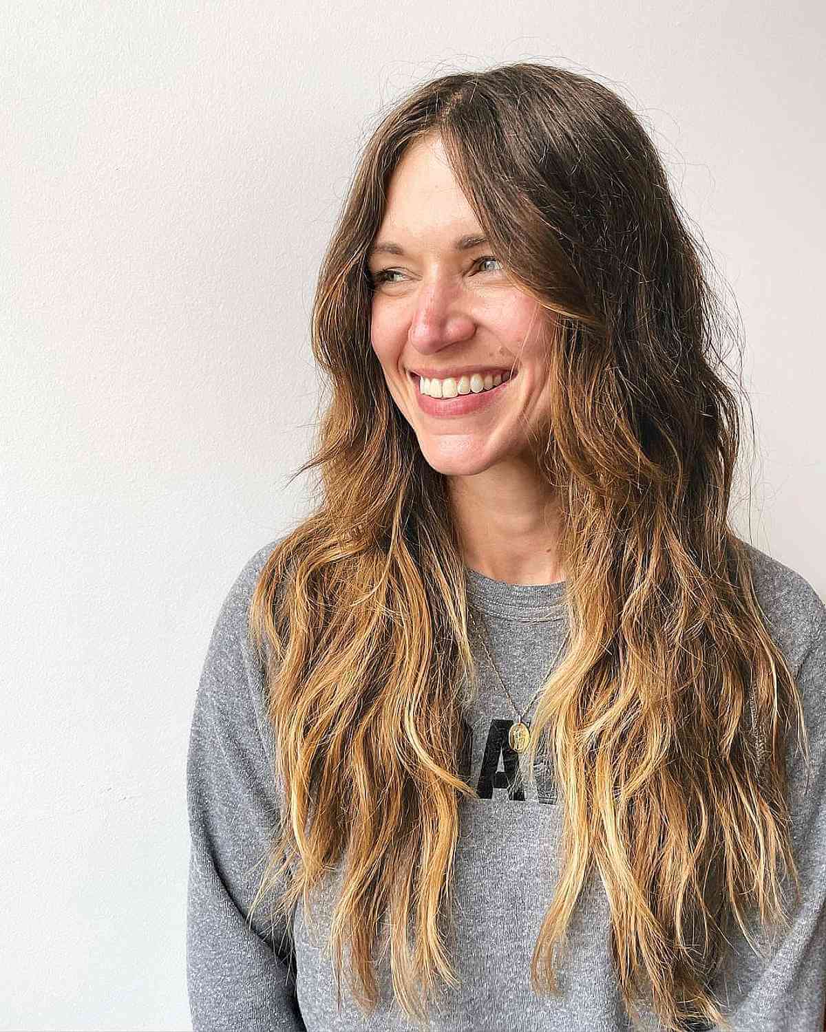 wash and go long layered hair with soft beach waves