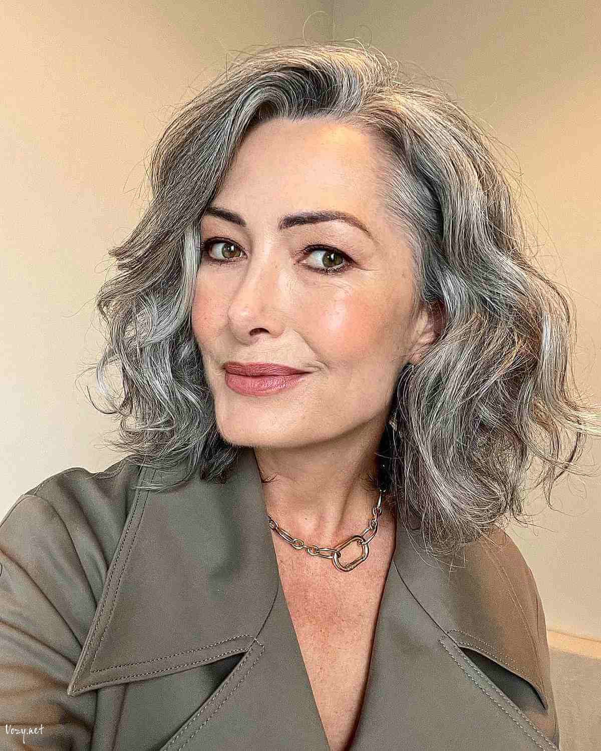 wash and go textured lob cut for a lady over 50