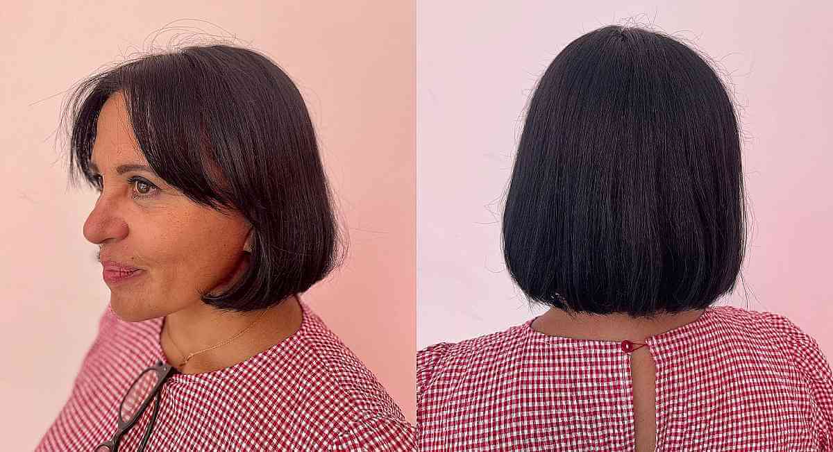 wash and wear dark brown bob for straight hair for ladies over 50 1