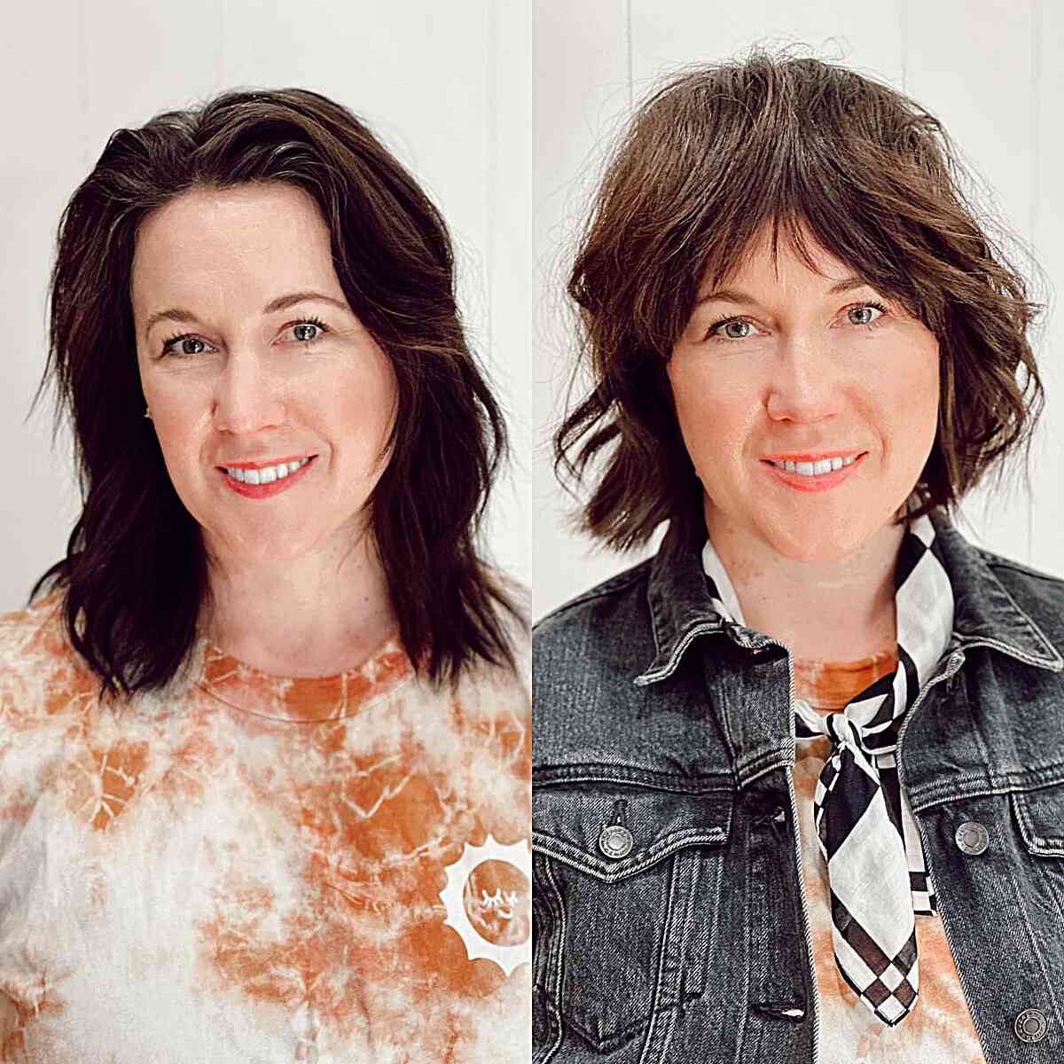 wash and wear razor cut shag with razor cut bangs for ladies in their 50s 1