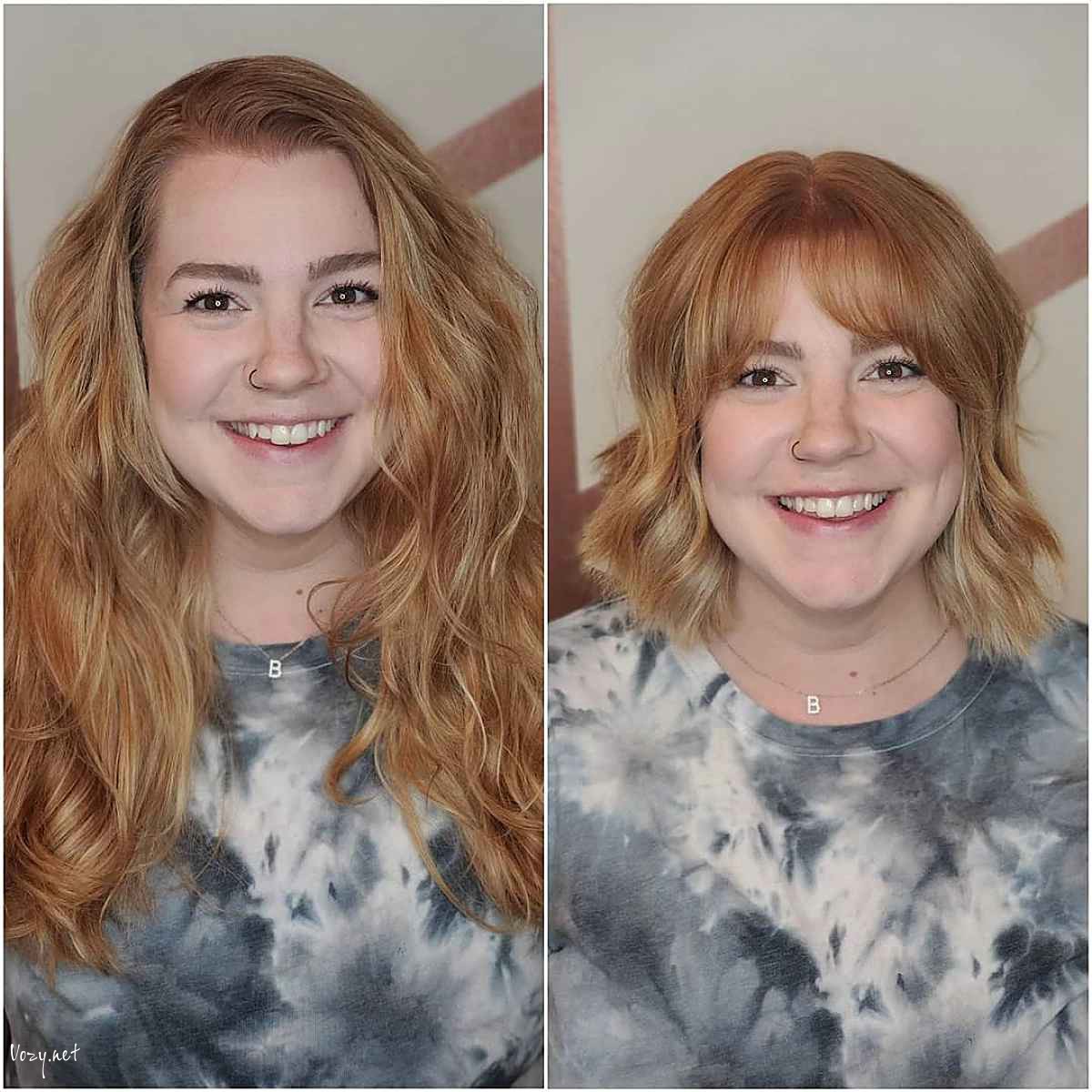 wavy hair with middle part bangs