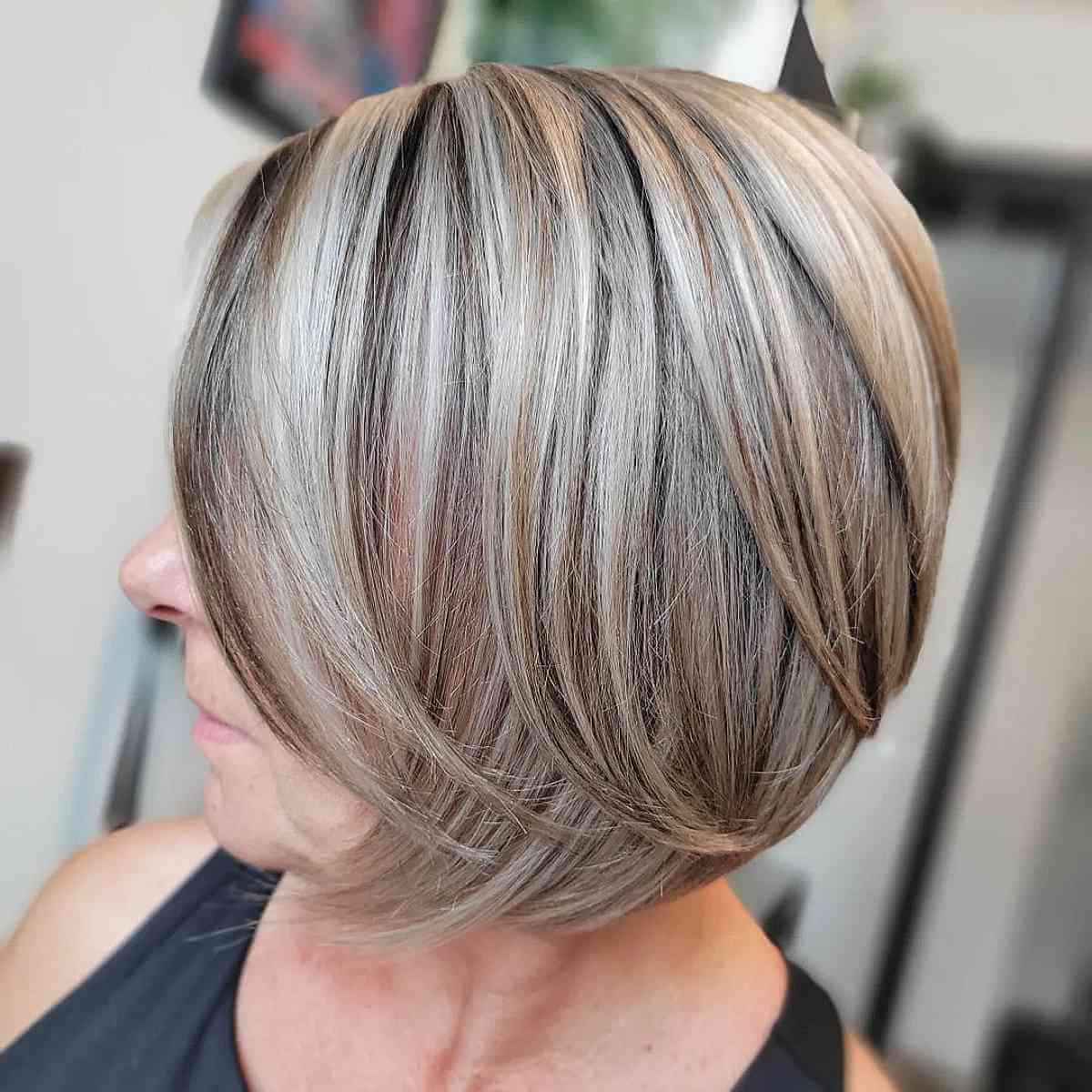 wispy layered bob for fine straight hair on women in their 50s