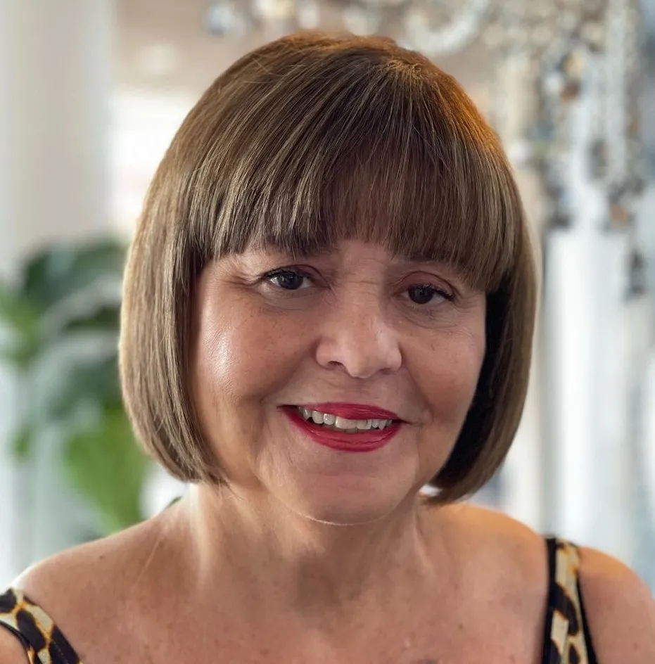 Chin Length Bob with Blunt Ends and Bangs