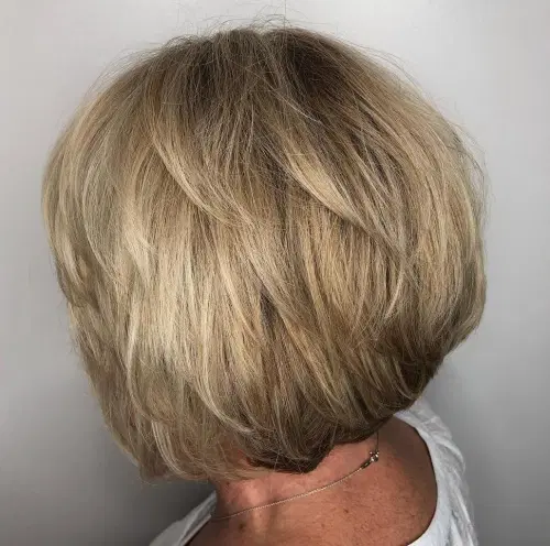 Classic Layered Dark Blonde Bob for over 60