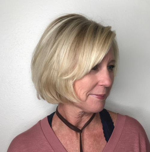 Classy Blonde Bob with Side Swept Bangs