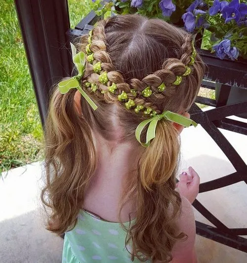 Criss Crossed Low Ponytails with Ribbons
