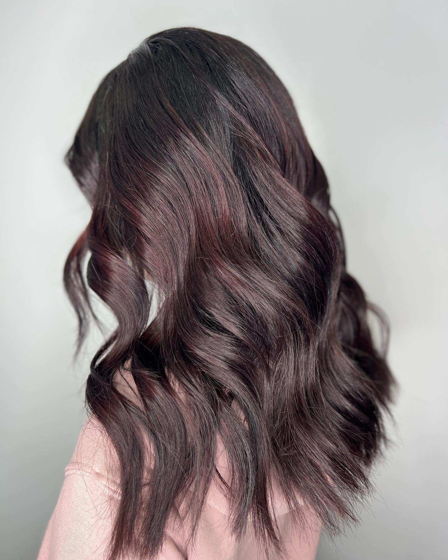 Dark Plum Cherry Brunette Hair Design