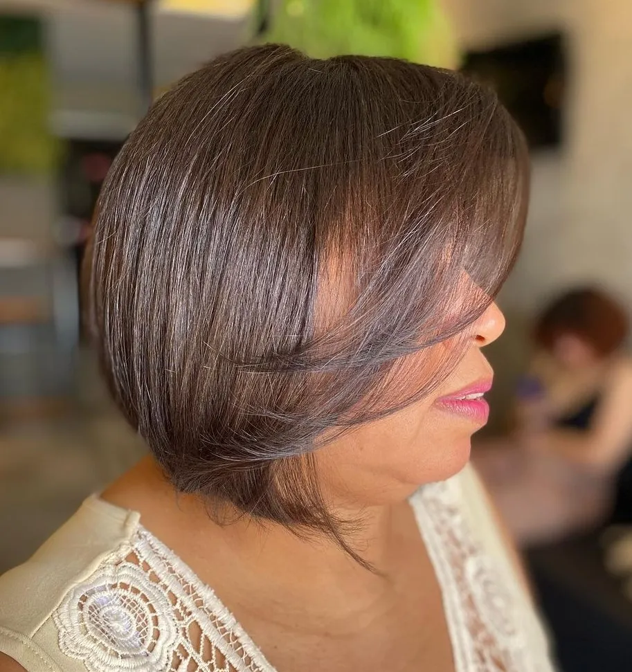 Glossy Brown Bob with Long Side Bangs
