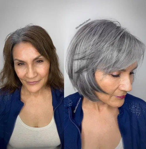 Layered Gray Bob with Lowlights