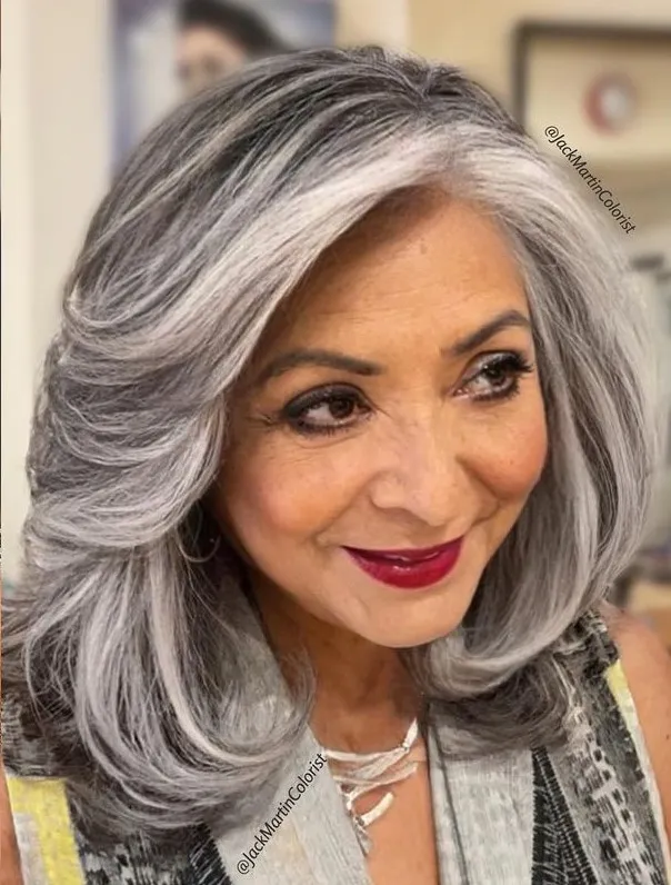 Salt and Pepper Lob for Thick Hair
