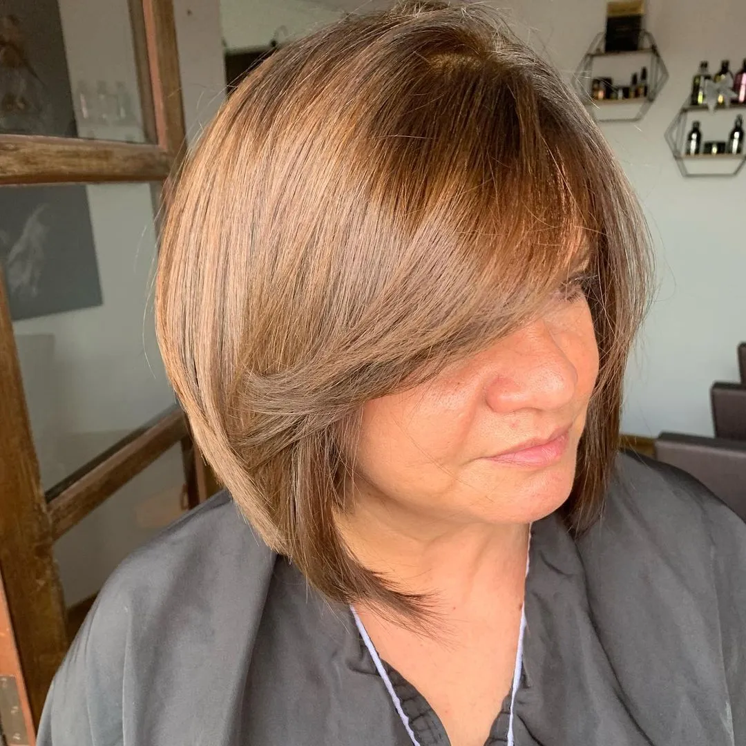 Shiny Chestnut Bob with Full Side Bangs
