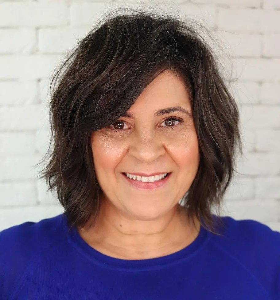 Side Parted Layered Hair for Round Faces