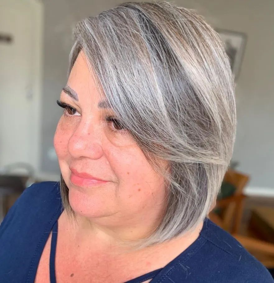 Silver Blonde Bob with Side Swept Bangs