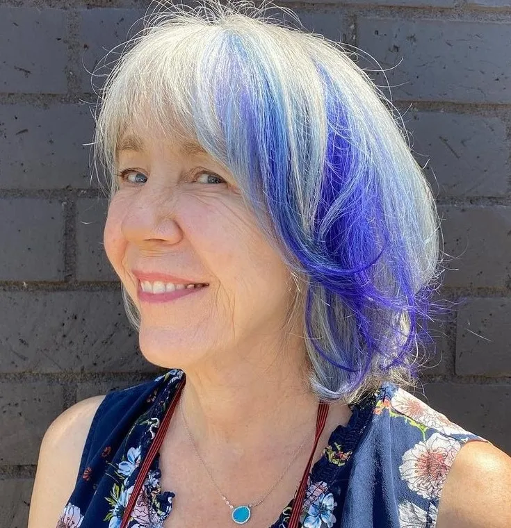 White Short Bob with Blue Lowlights