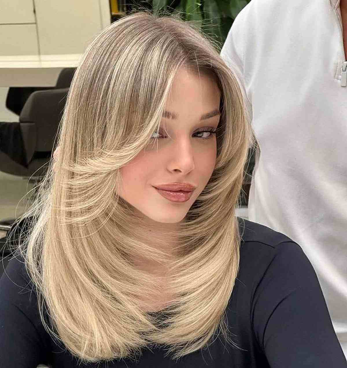 beautiful layers and bangs heart shaped faces
