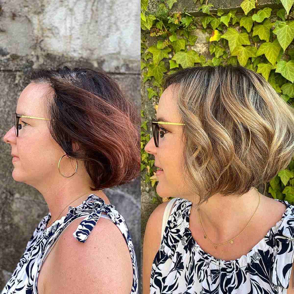 blonde balayage wavy bob for thinning hair