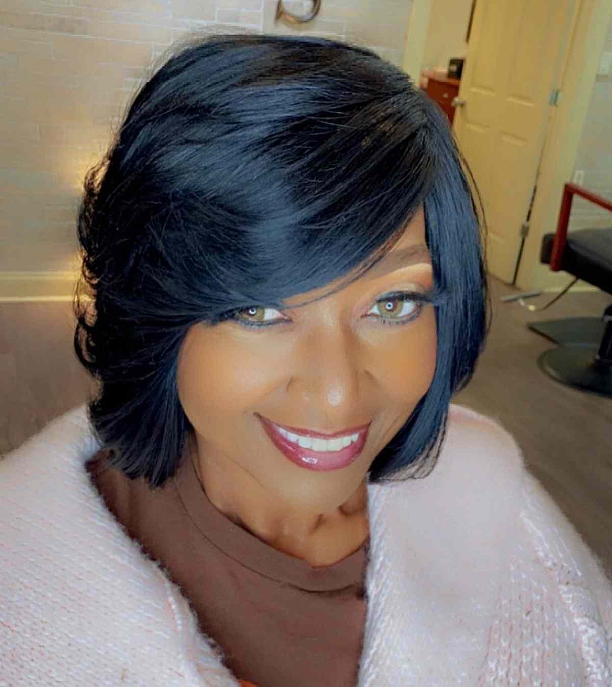 classic layered bob cut for black woman over 40