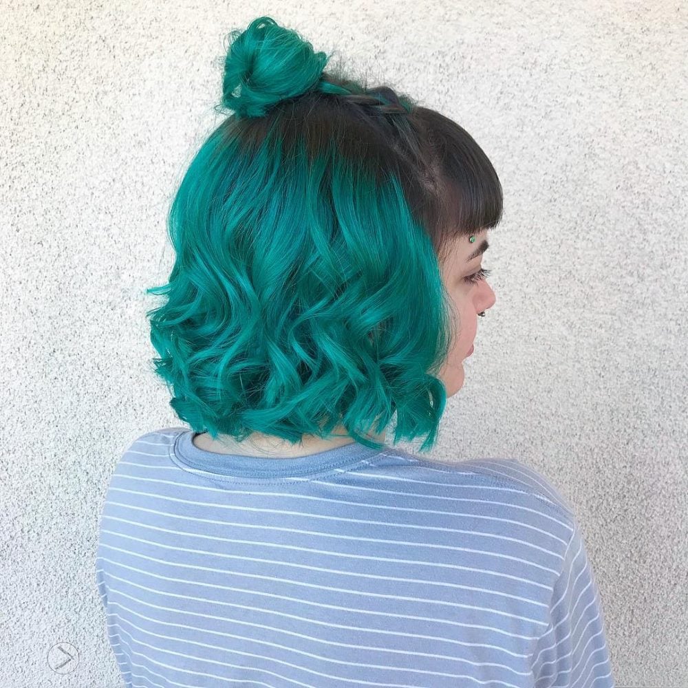 curly teal bob simple hairstyles