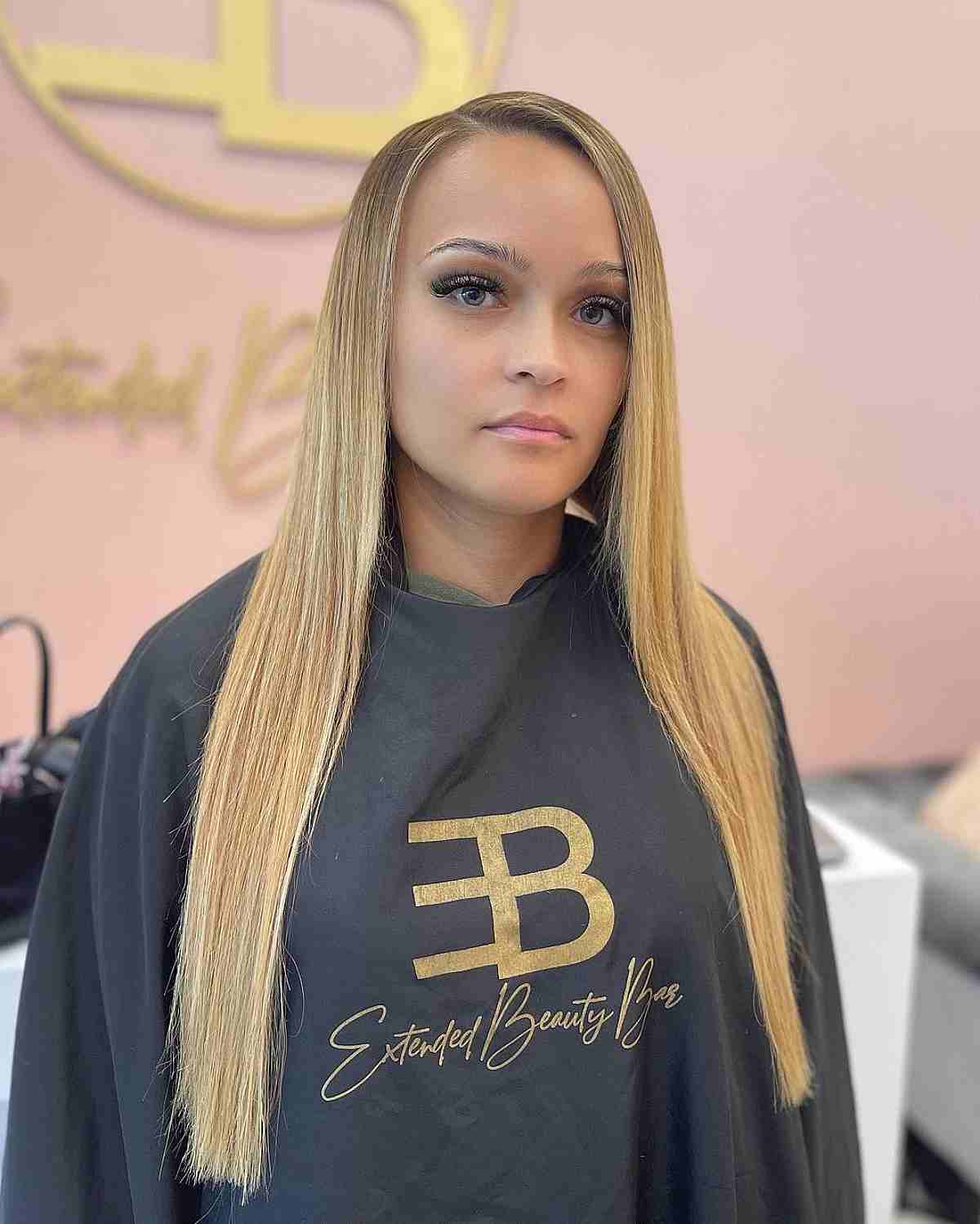 deep side parted straight long thinning hair