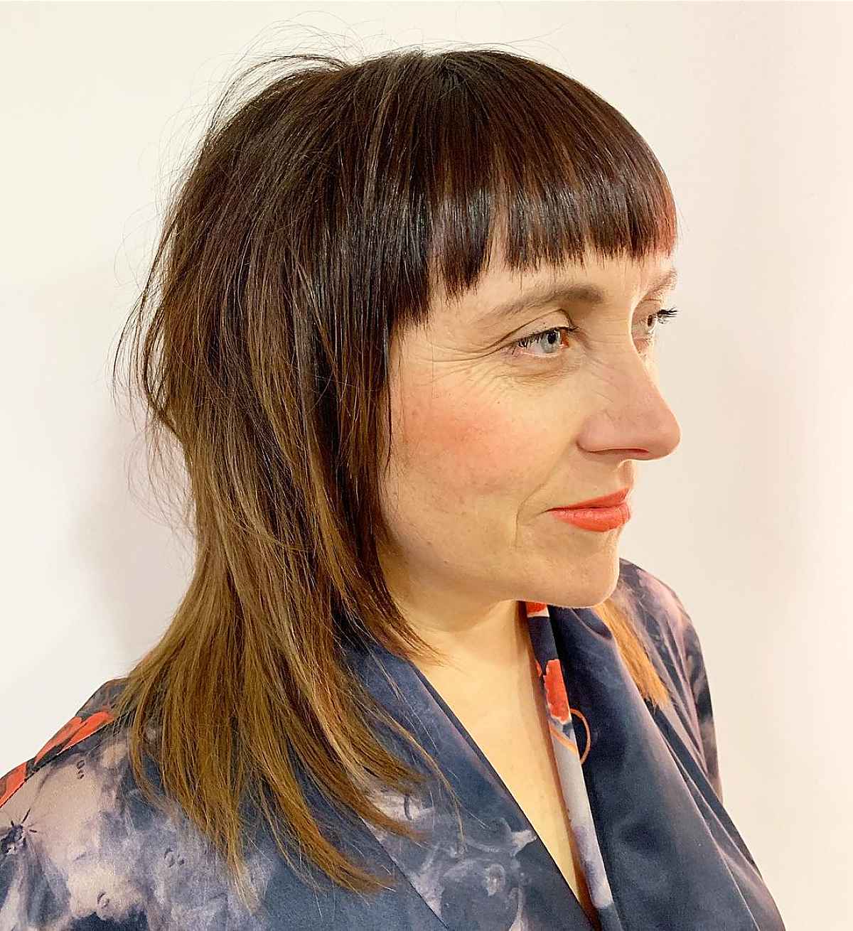 feathered shag with wispy bangs for thin hair