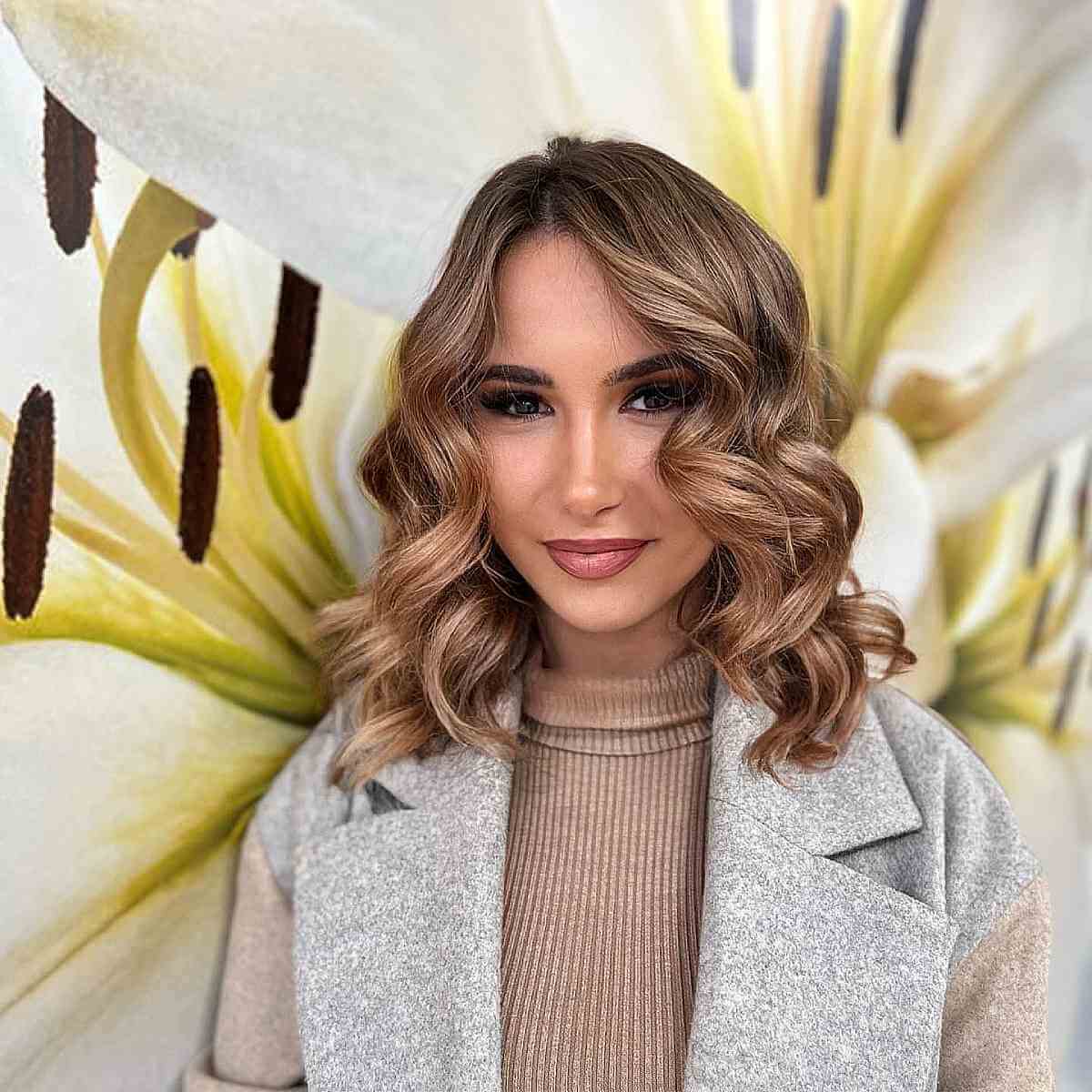 gorgeous mid length curled hair for heart face shapes