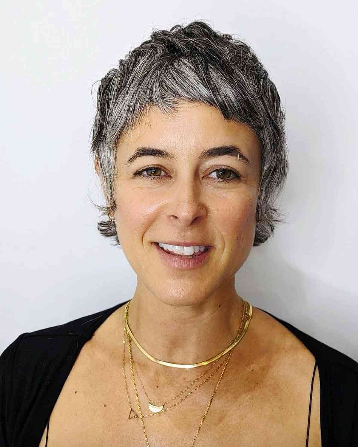 grey razor cut shaggy mixie style for old ladies