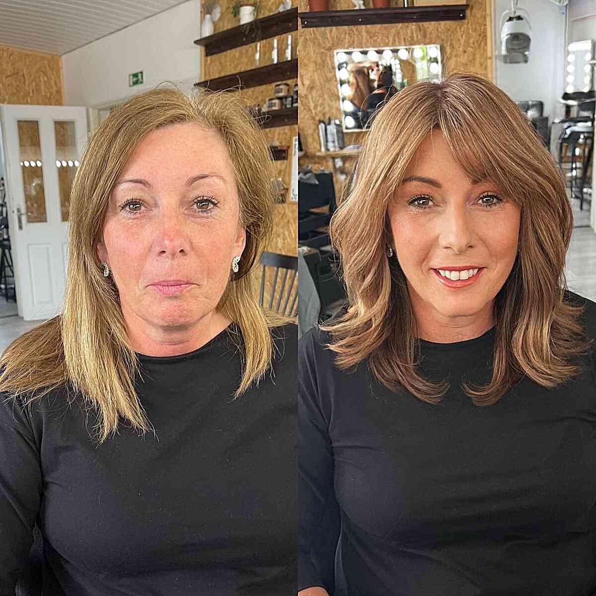 honey brown balayage on a mid length cut for women aged 40