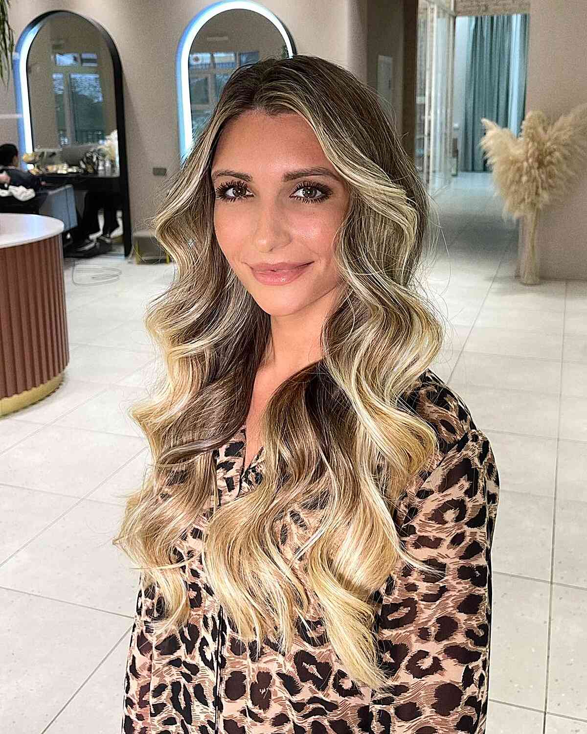 long blonde balayage hairstyle for heart faces