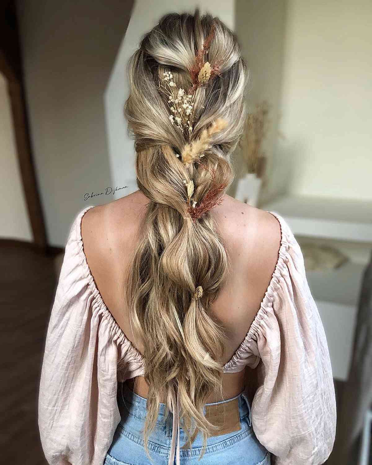 long boho hair with flower accessories
