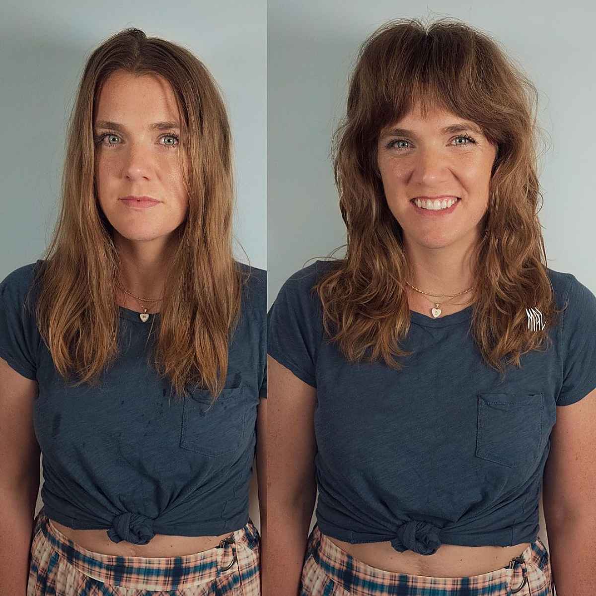 low maintenance shaggy hair with curtain bangs