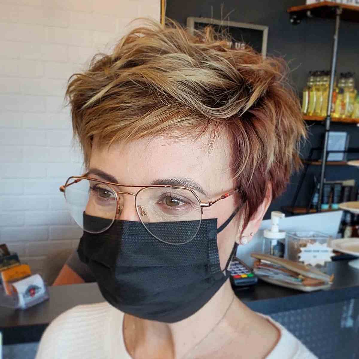 messy pixie with jagged layers for old ladies