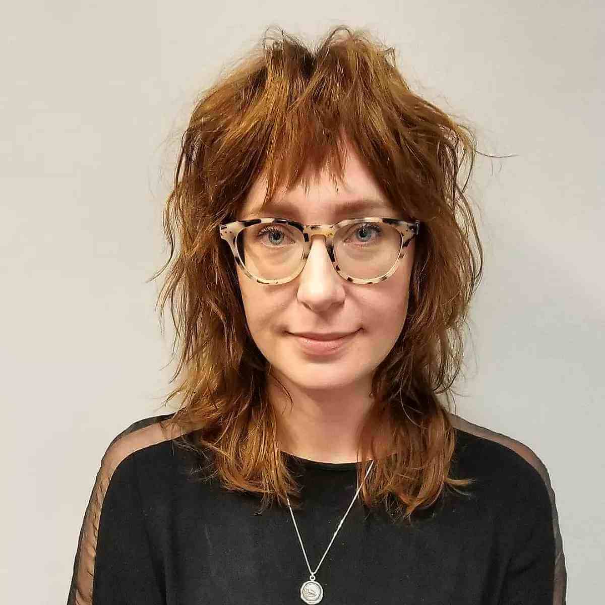 messy shag with textured bangs for thin haired women past 40