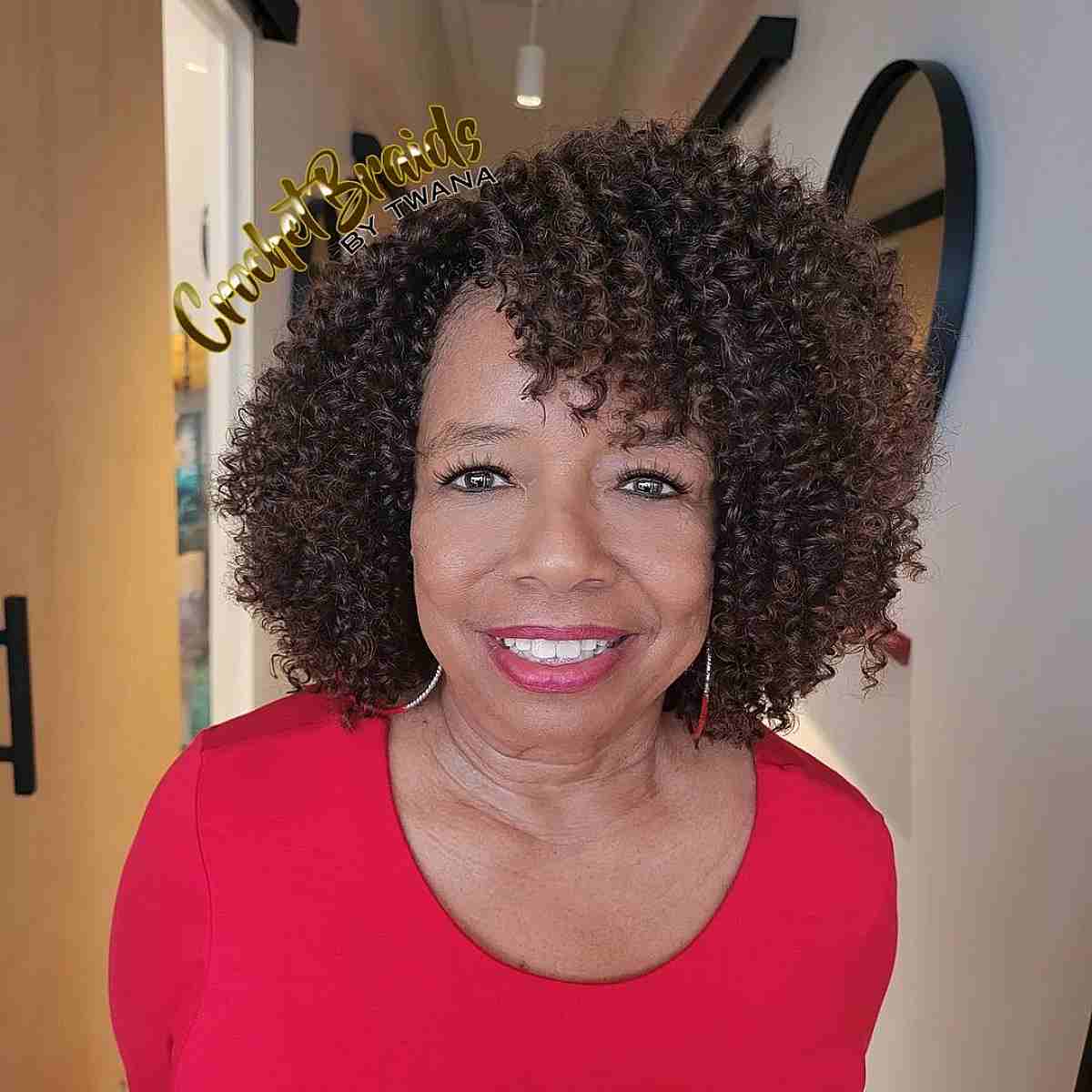 multi curls side swept for a black woman 40 plus