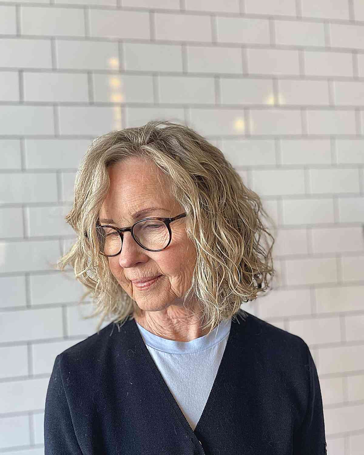 neck grazing textured wavy bob for senior women aged 60