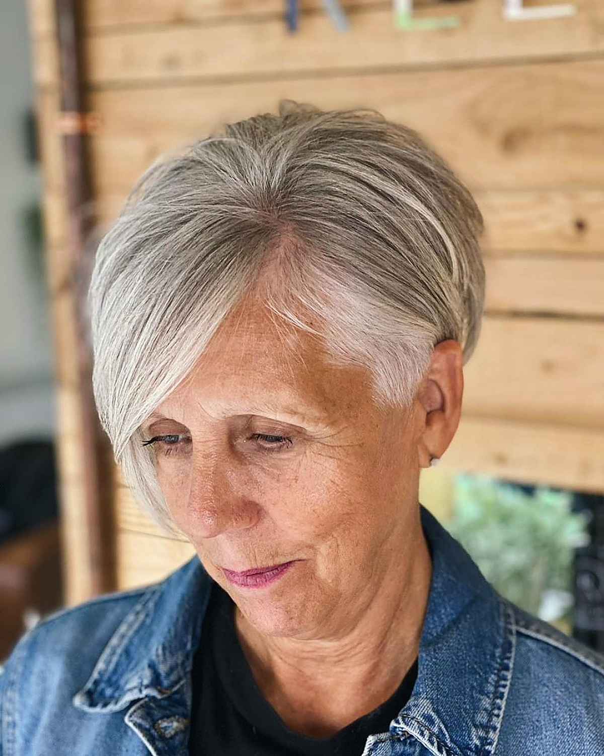 pixie hair with long bangs for ladies over 60
