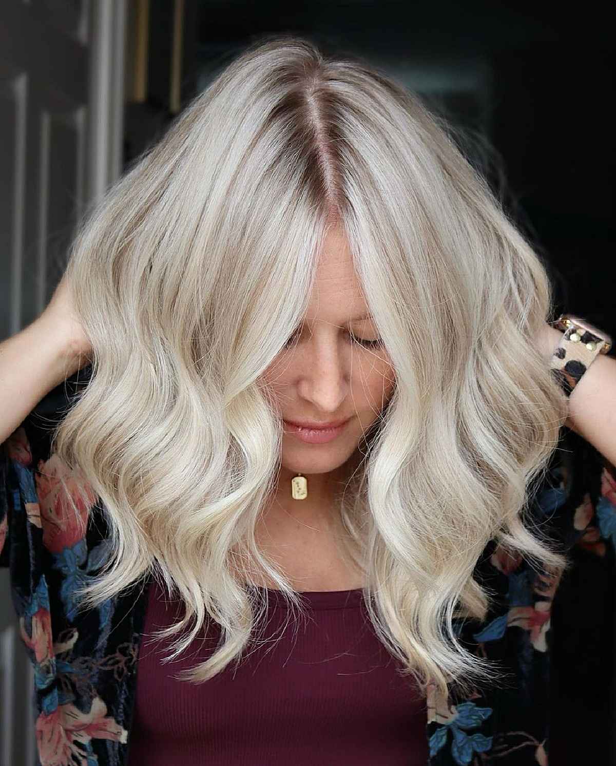 platinum blonde beach waves for mid length hair